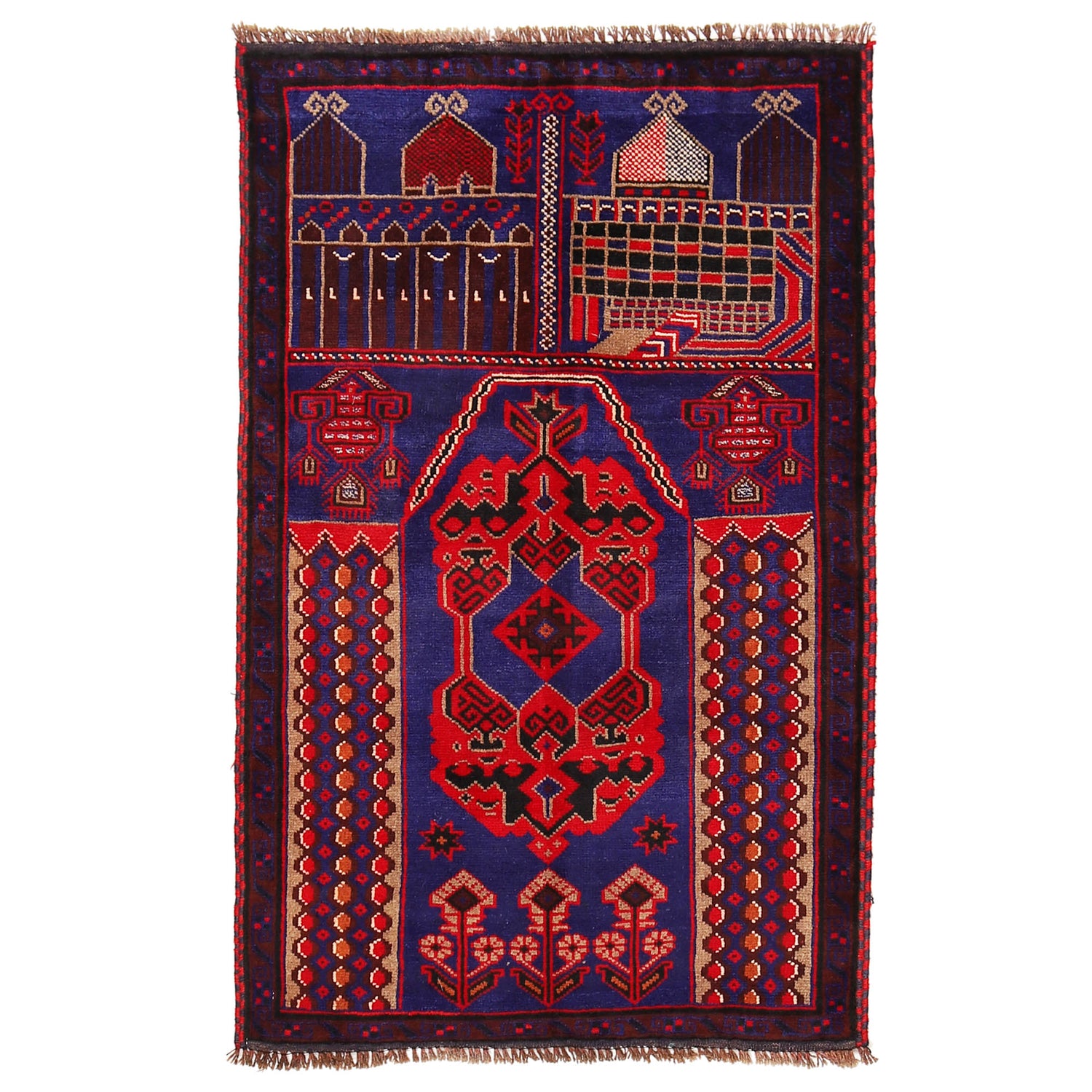 Baluchi Rug Handmade Blue Prayer Design 3x5 ft