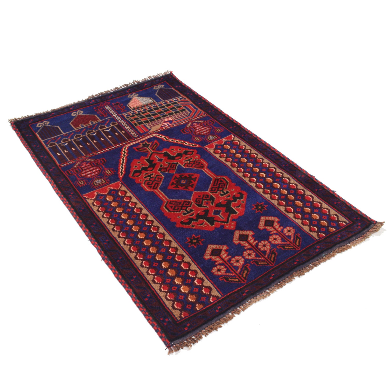 Baluchi Rug Handmade Blue Prayer Design 3x5 ft