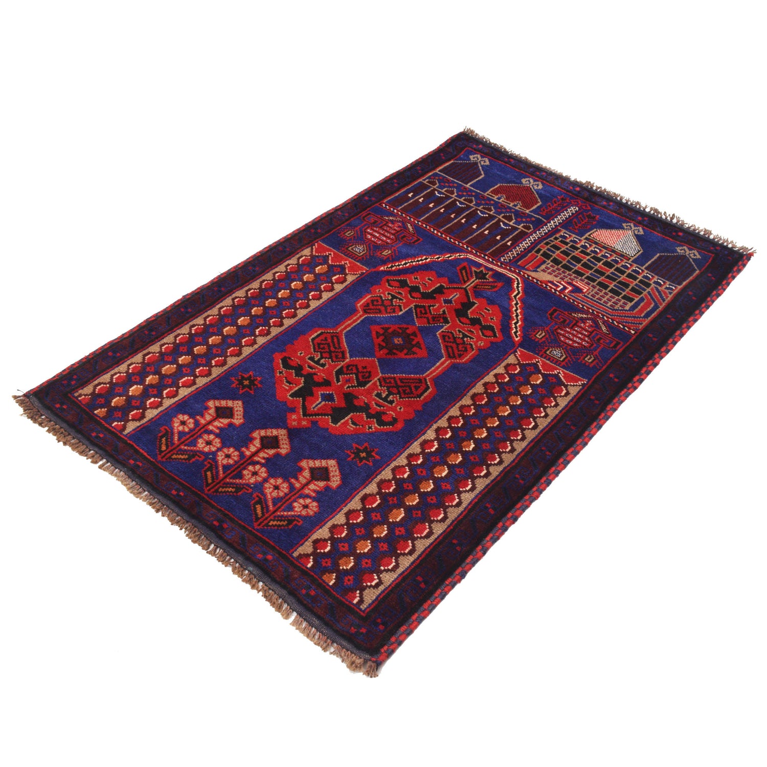 Baluchi Rug Handmade Blue Prayer Design 3x5 ft