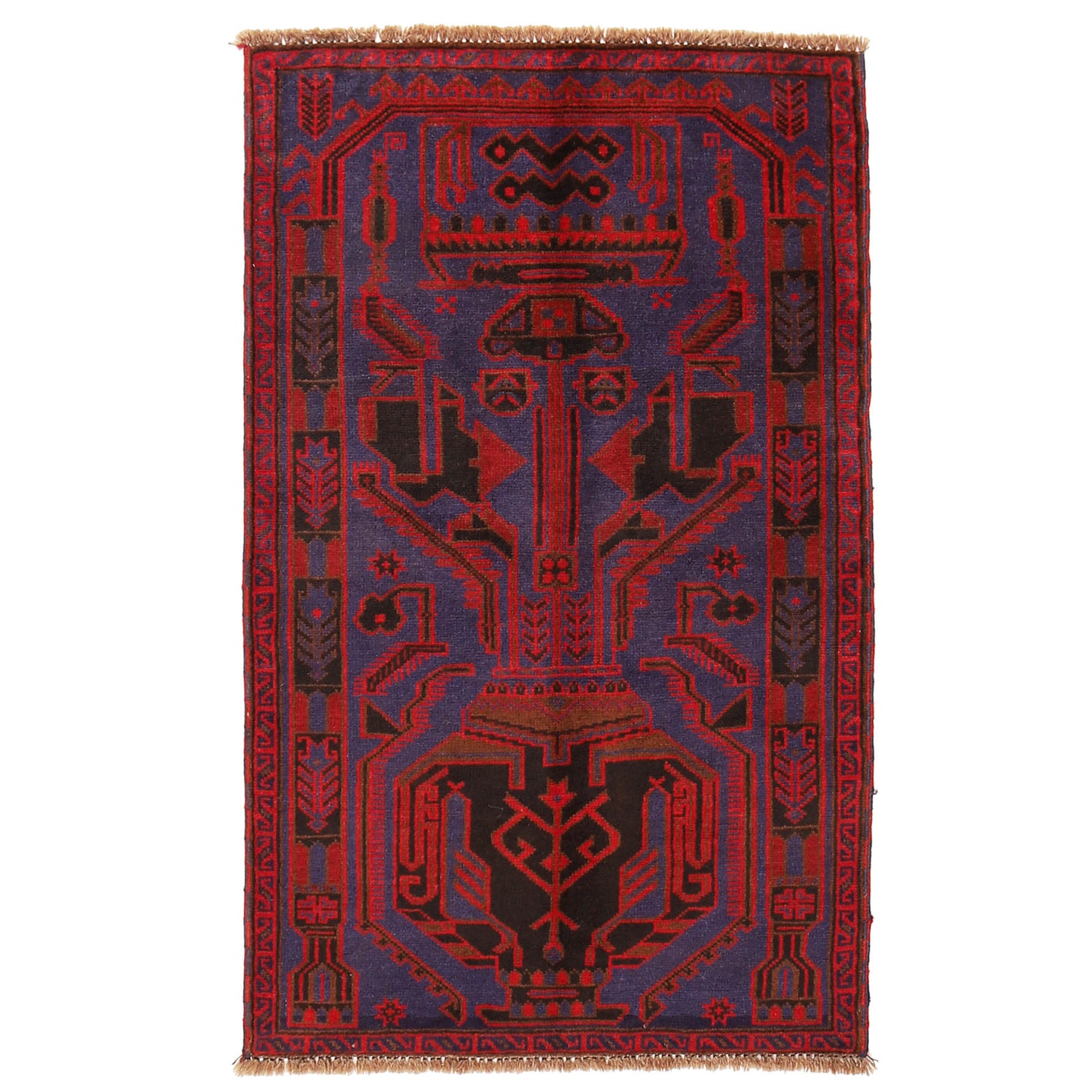 Baluchi Rug Handmade Navy Blue Floral 3x5 ft