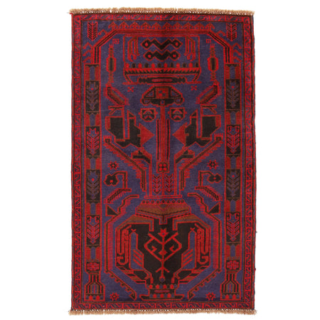 Baluchi Rug Handmade Navy Blue Floral 3x5 ft