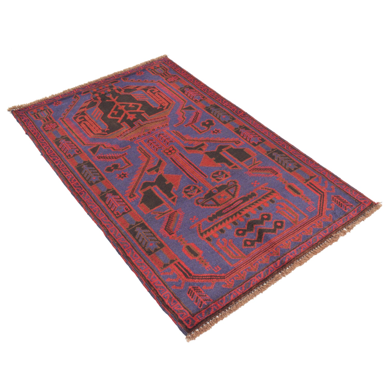 Baluchi Rug Handmade Navy Blue Floral 3x5 ft