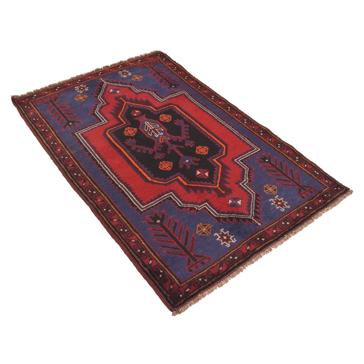 Baluchi Rug Handmade Navy Blue Geometric 3x5 ft