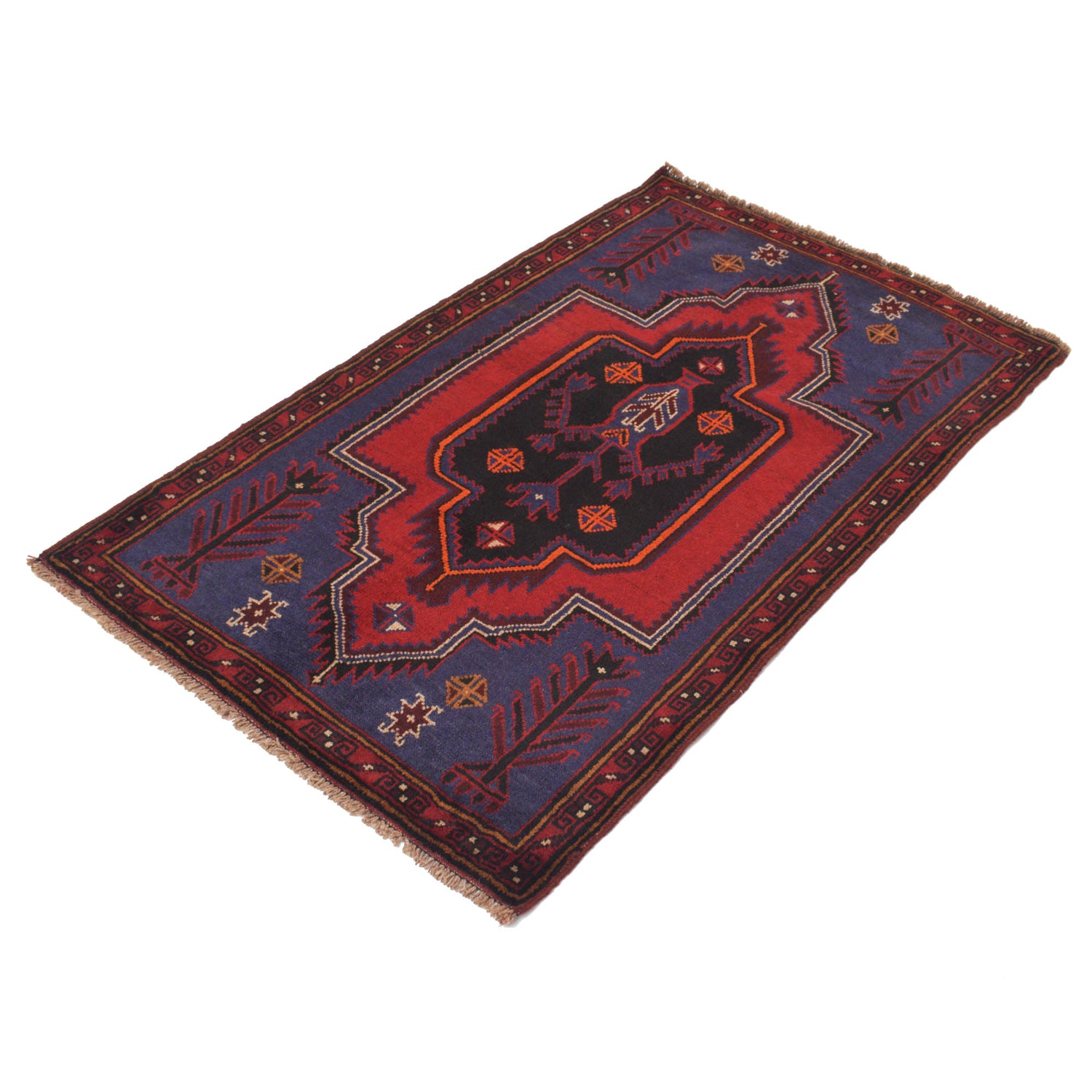Baluchi Rug Handmade Navy Blue Geometric 3x5 ft