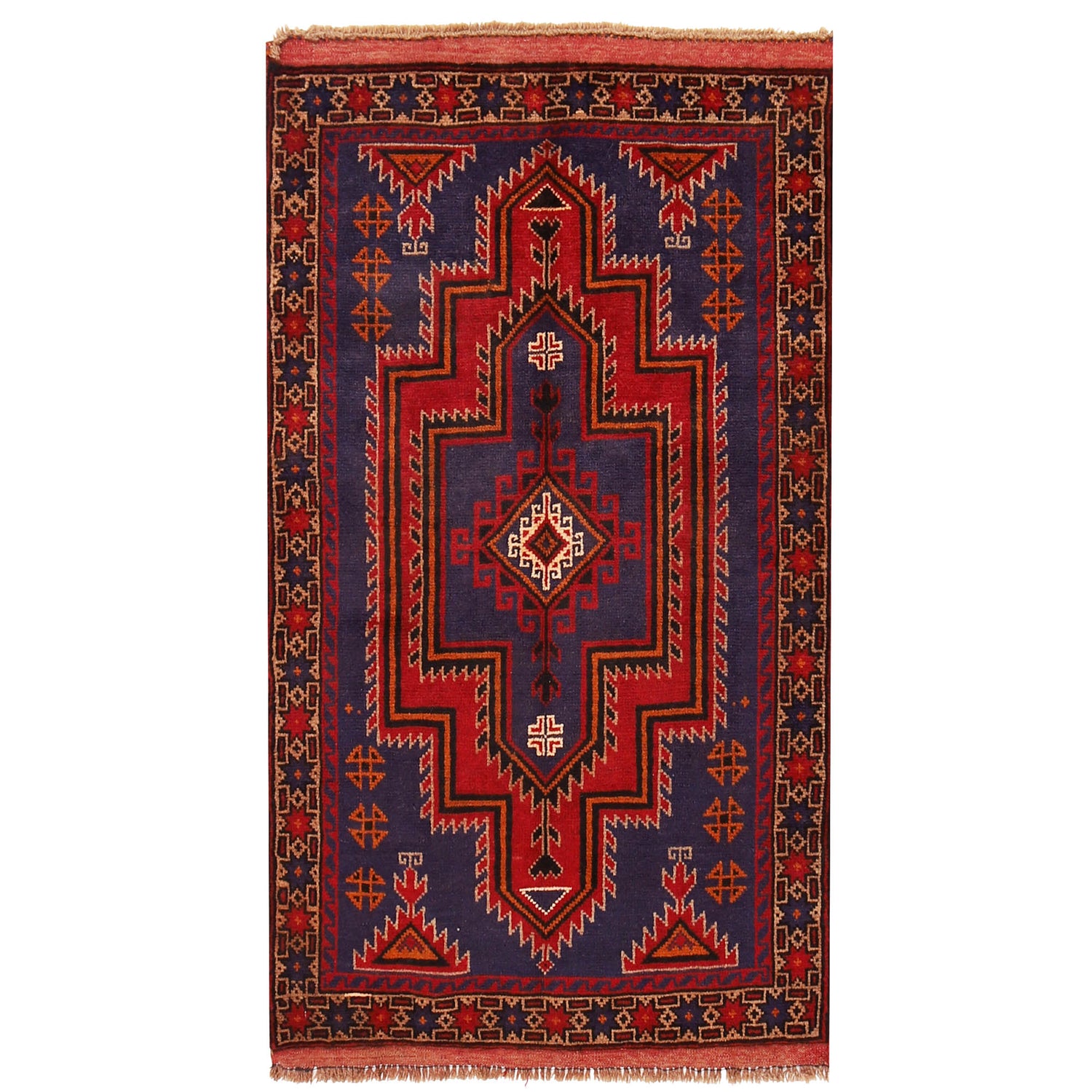 Baluchi Rug Handmade Navy Blue Geometric 3x5 ft