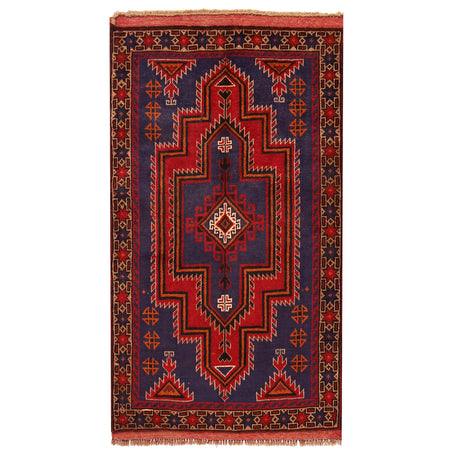 Baluchi Rug Handmade Navy Blue Geometric 3x5 ft