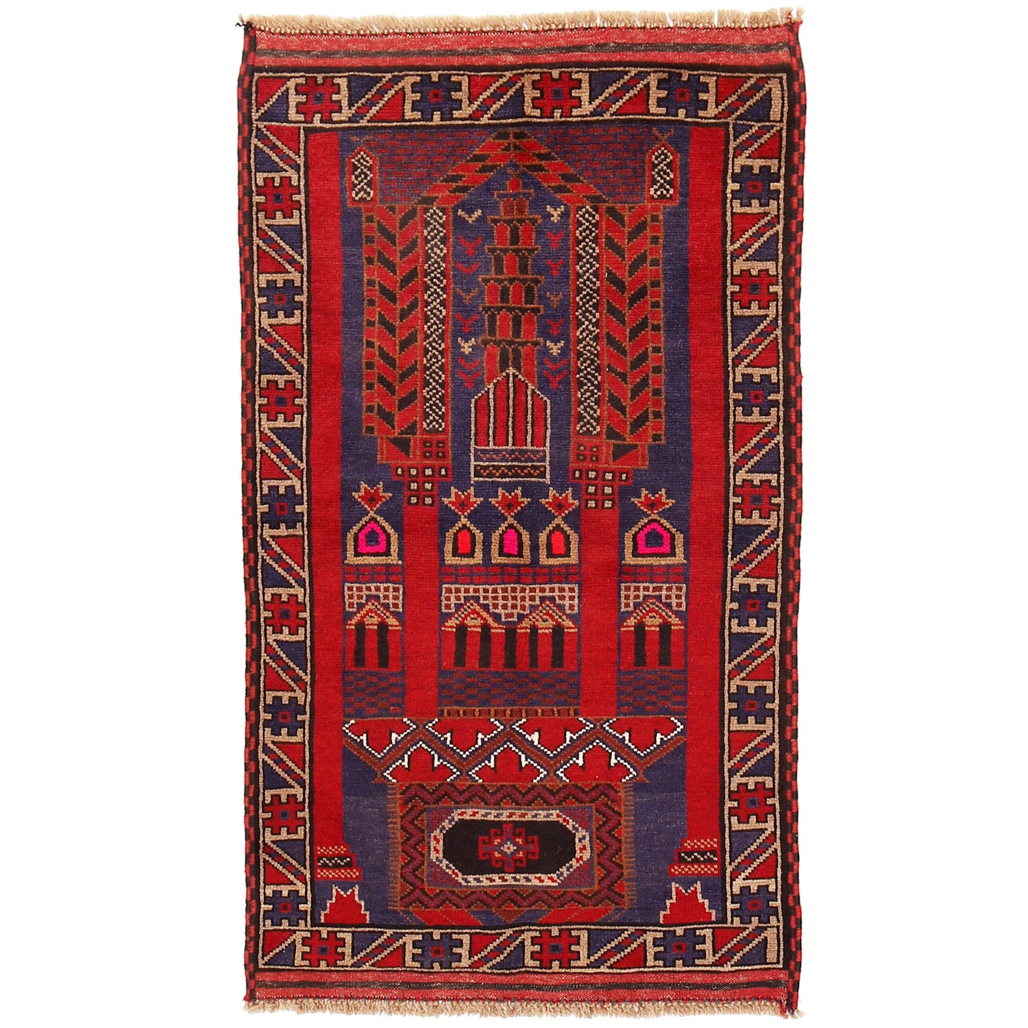 Baluchi Rug Handmade Multi Prayer Design 3x5 ft