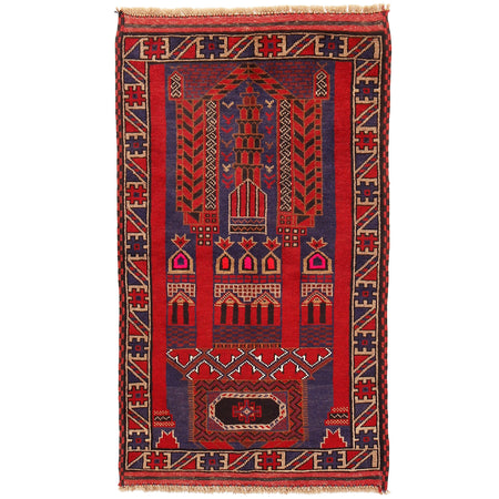 Baluchi Rug Handmade Multi Prayer Design 3x5 ft