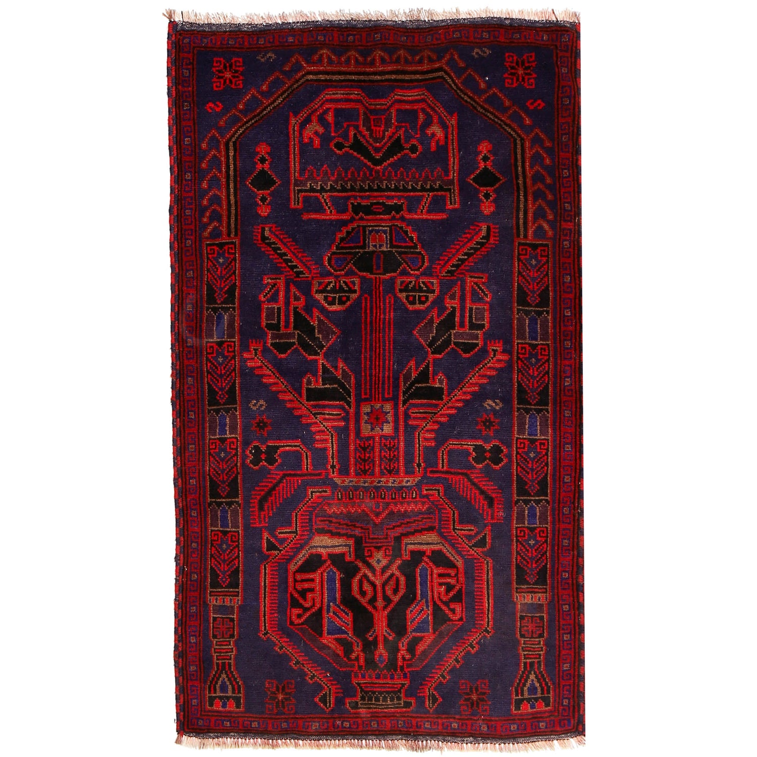 Baluchi Rug Handmade Dark Blue Geometric 3x5 ft