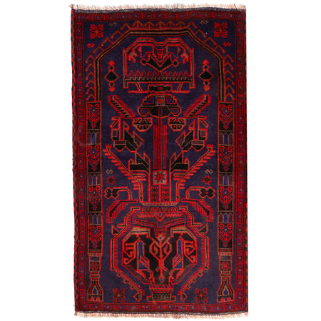 Baluchi Rug Handmade Dark Blue Geometric 3x5 ft