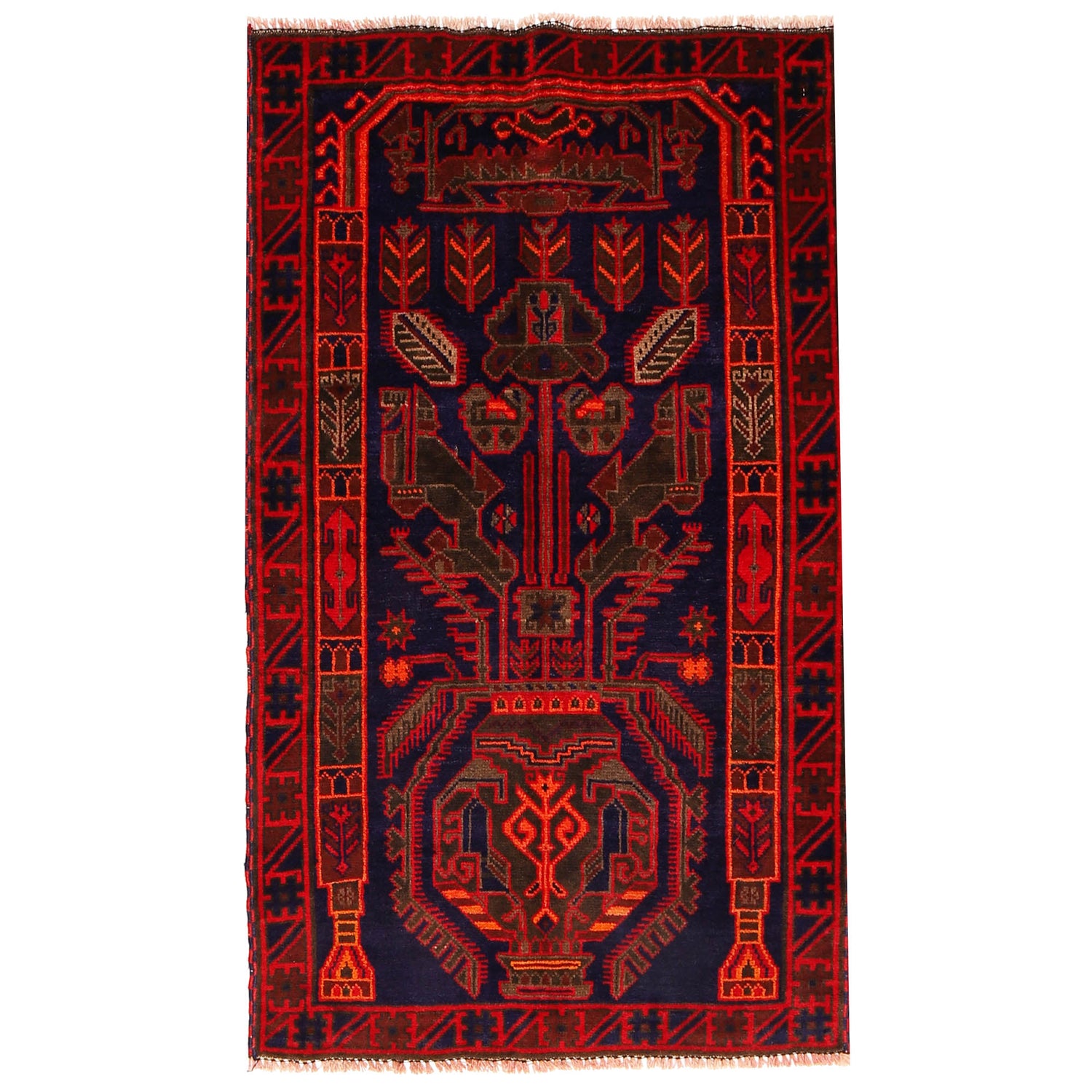 Baluchi Rug Handmade Navy Blue Floral 3x5 ft