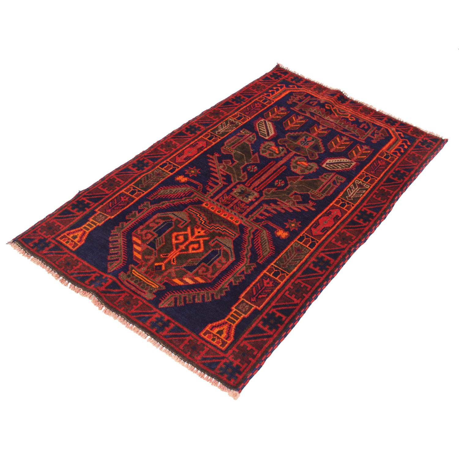 Baluchi Rug Handmade Navy Blue Floral 3x5 ft