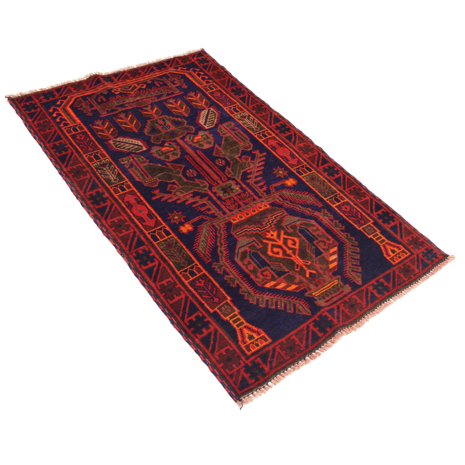Baluchi Rug Handmade Navy Blue Floral 3x5 ft