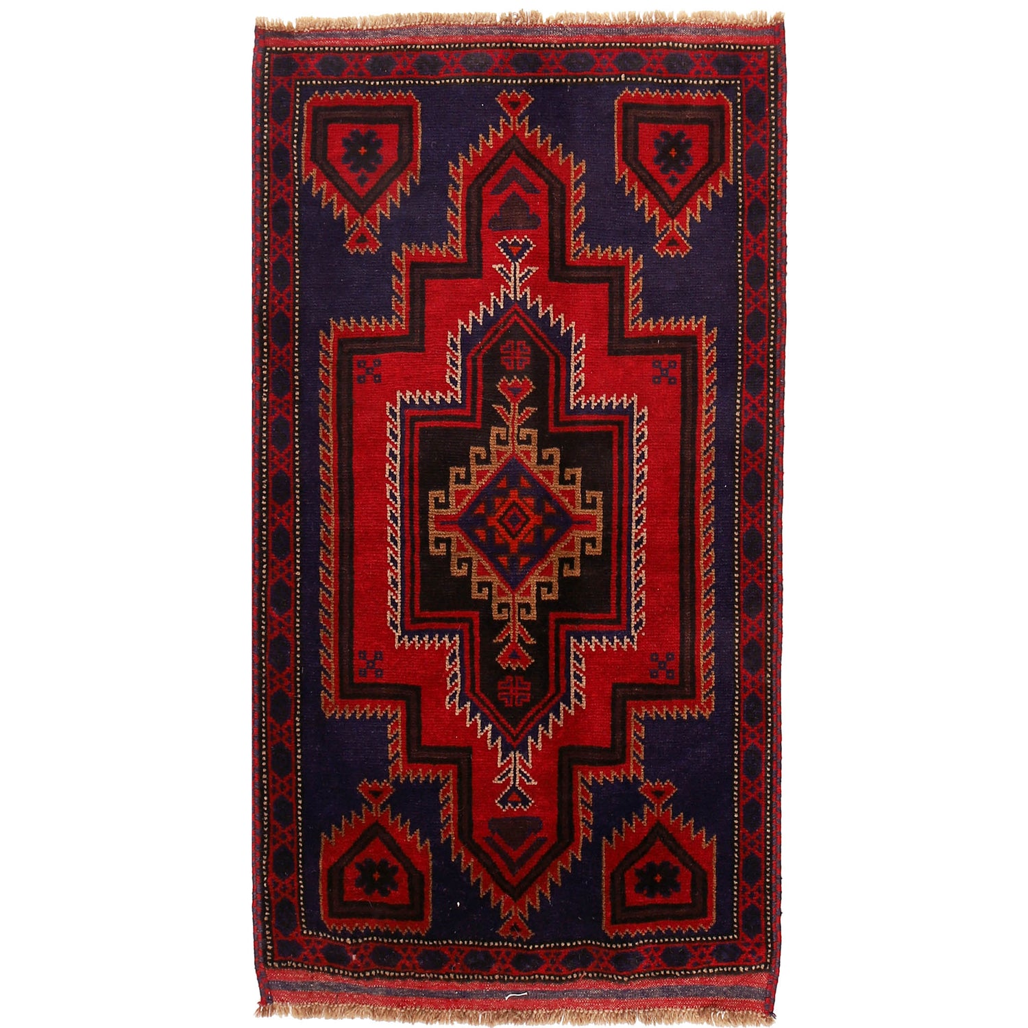 Baluchi Rug Handmade Dark Blue Geometric 3x5 ft
