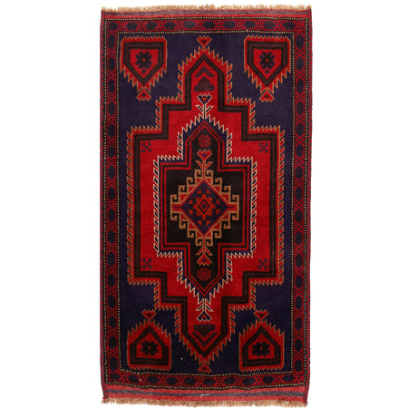 Baluchi Rug Handmade Dark Blue Geometric 3x5 ft