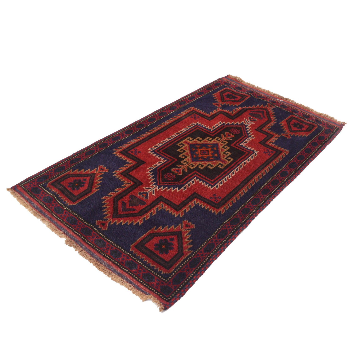 Baluchi Rug Handmade Dark Blue Geometric 3x5 ft