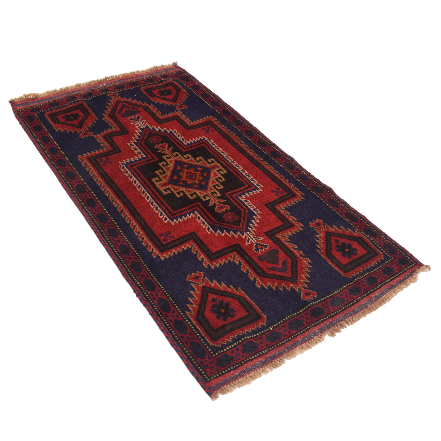 Baluchi Rug Handmade Dark Blue Geometric 3x5 ft