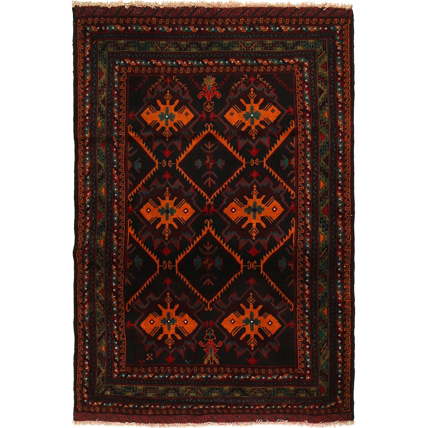 Baluchi Rug Handmade Multi Geometric 4x6 ft