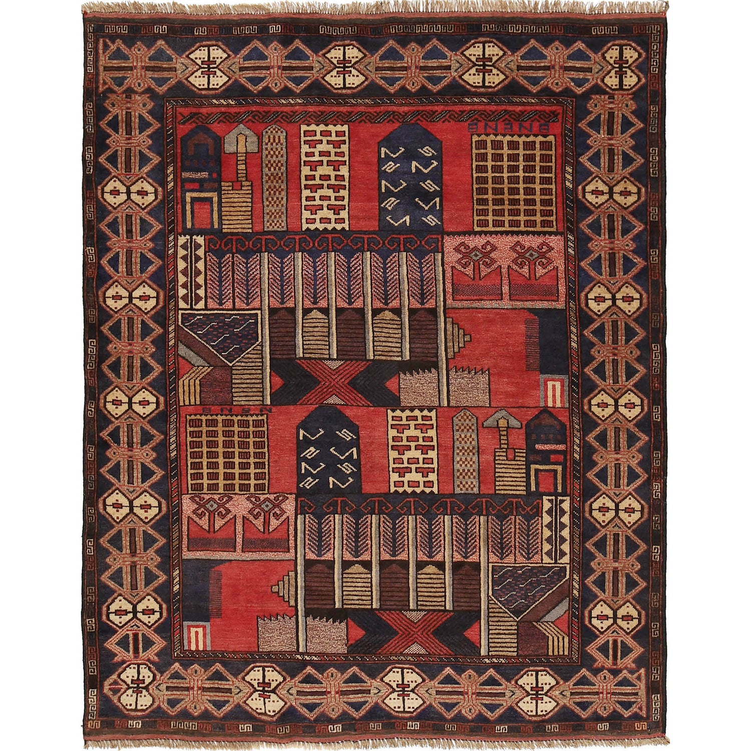 Baluchi Rug Handmade Multi Geometric 4x6 ft