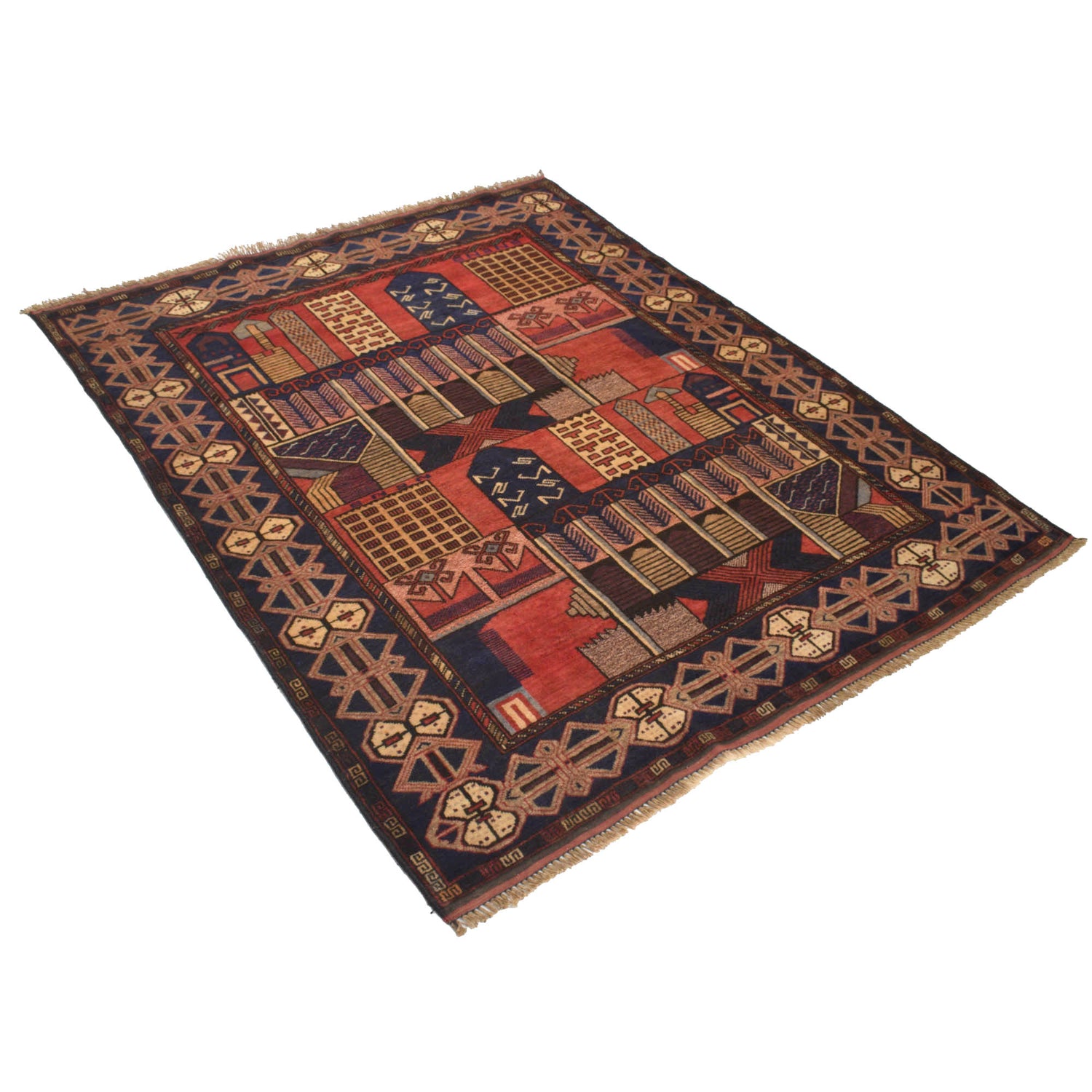 Baluchi Rug Handmade Multi Geometric 4x6 ft