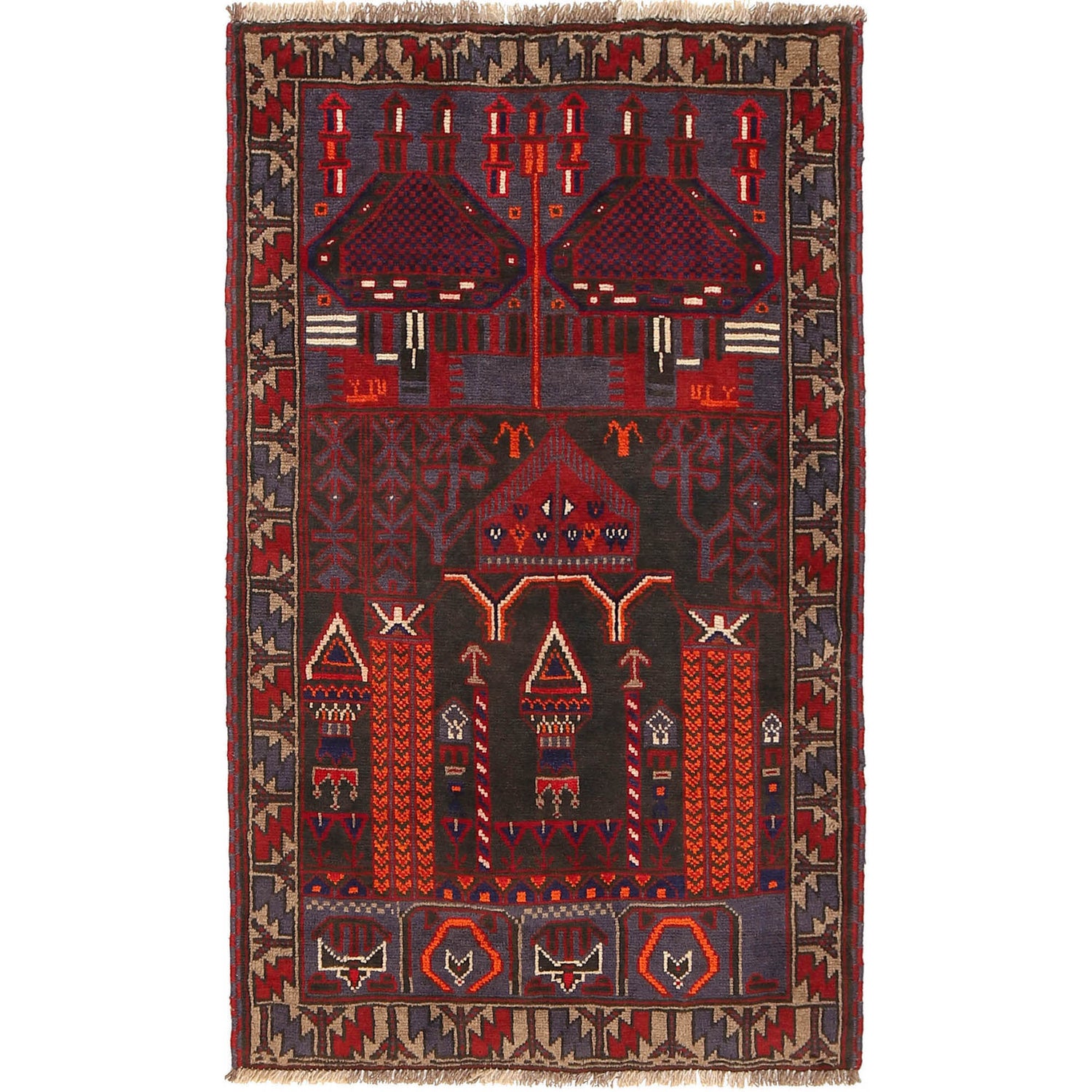 Baluchi Rug Handmade Multi Prayer Design 3x5 ft