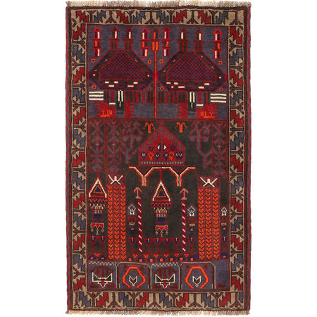 Baluchi Rug Handmade Multi Prayer Design 3x5 ft