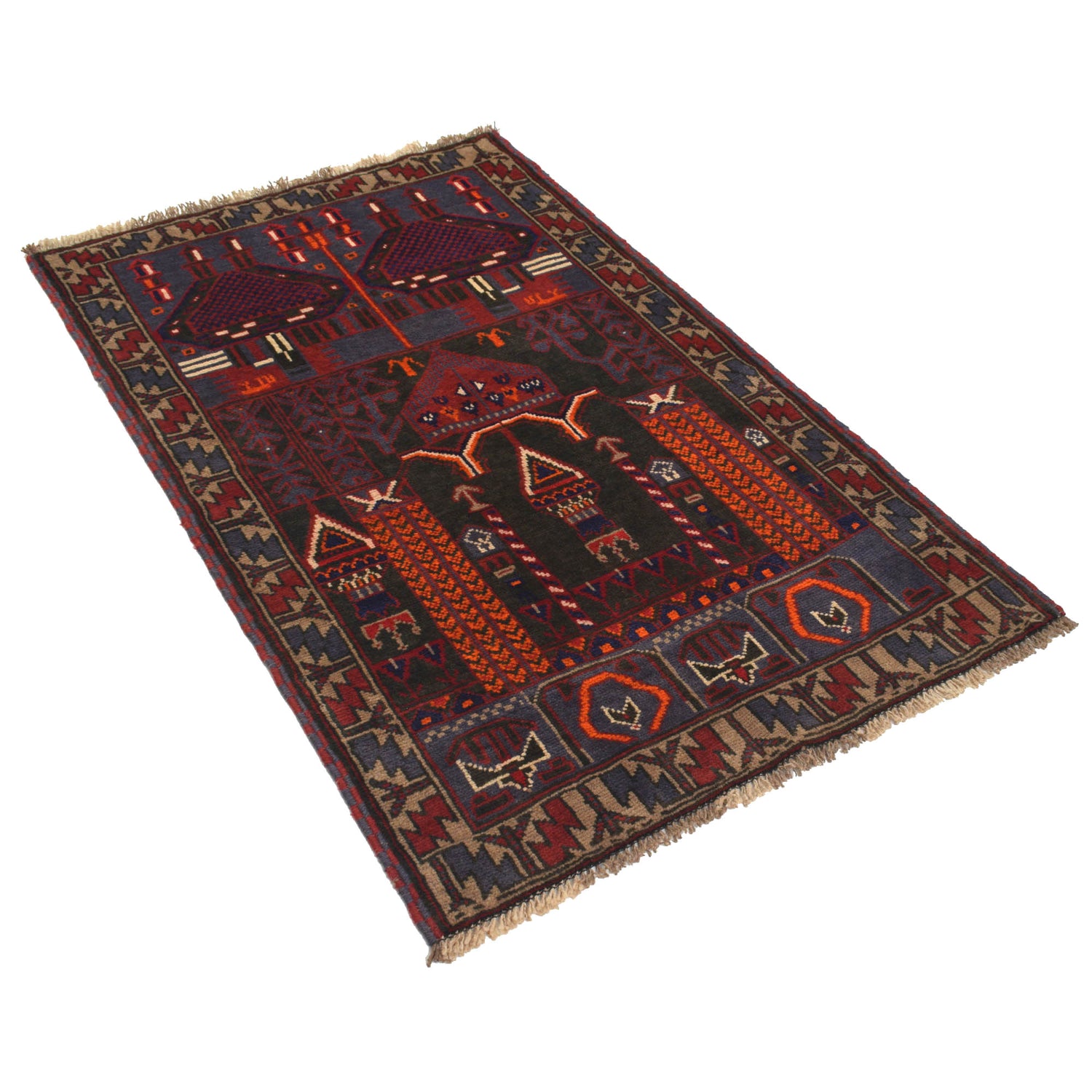 Baluchi Rug Handmade Multi Prayer Design 3x5 ft