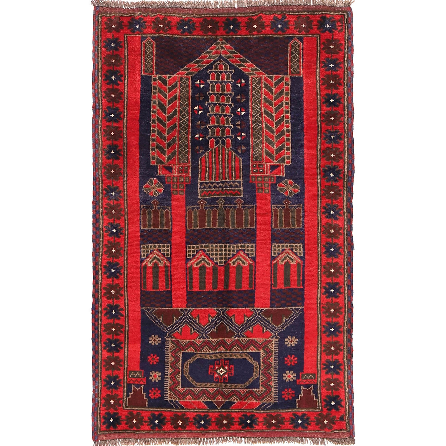 Baluchi Rug Handmade Multi Prayer Design 3x5 ft