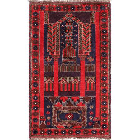 Baluchi Rug Handmade Multi Prayer Design 3x5 ft