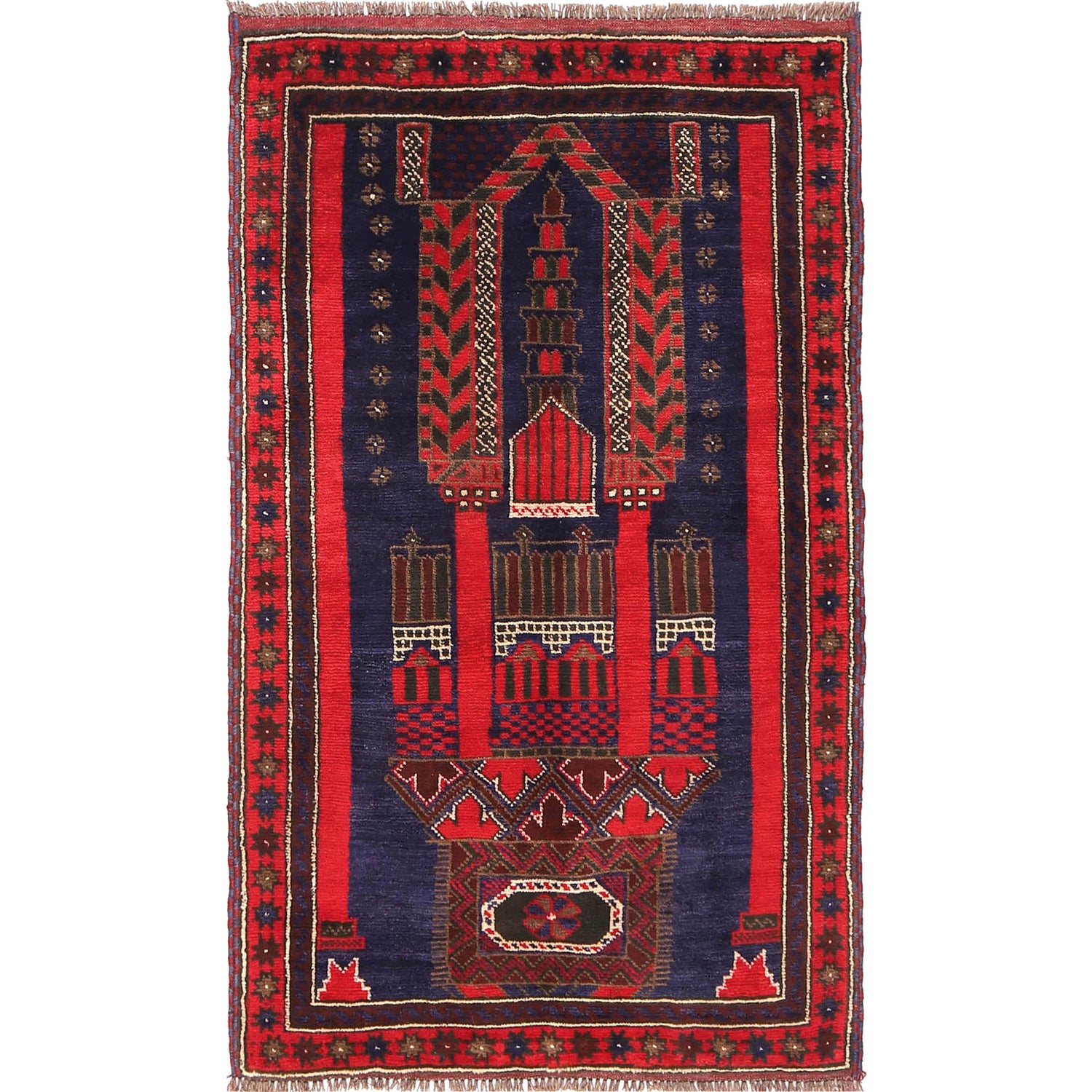 Baluchi Rug Handmade Multi Prayer Design 3x5 ft