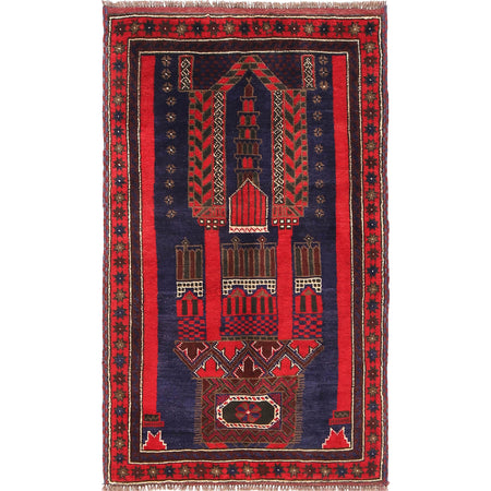 Baluchi Rug Handmade Multi Prayer Design 3x5 ft