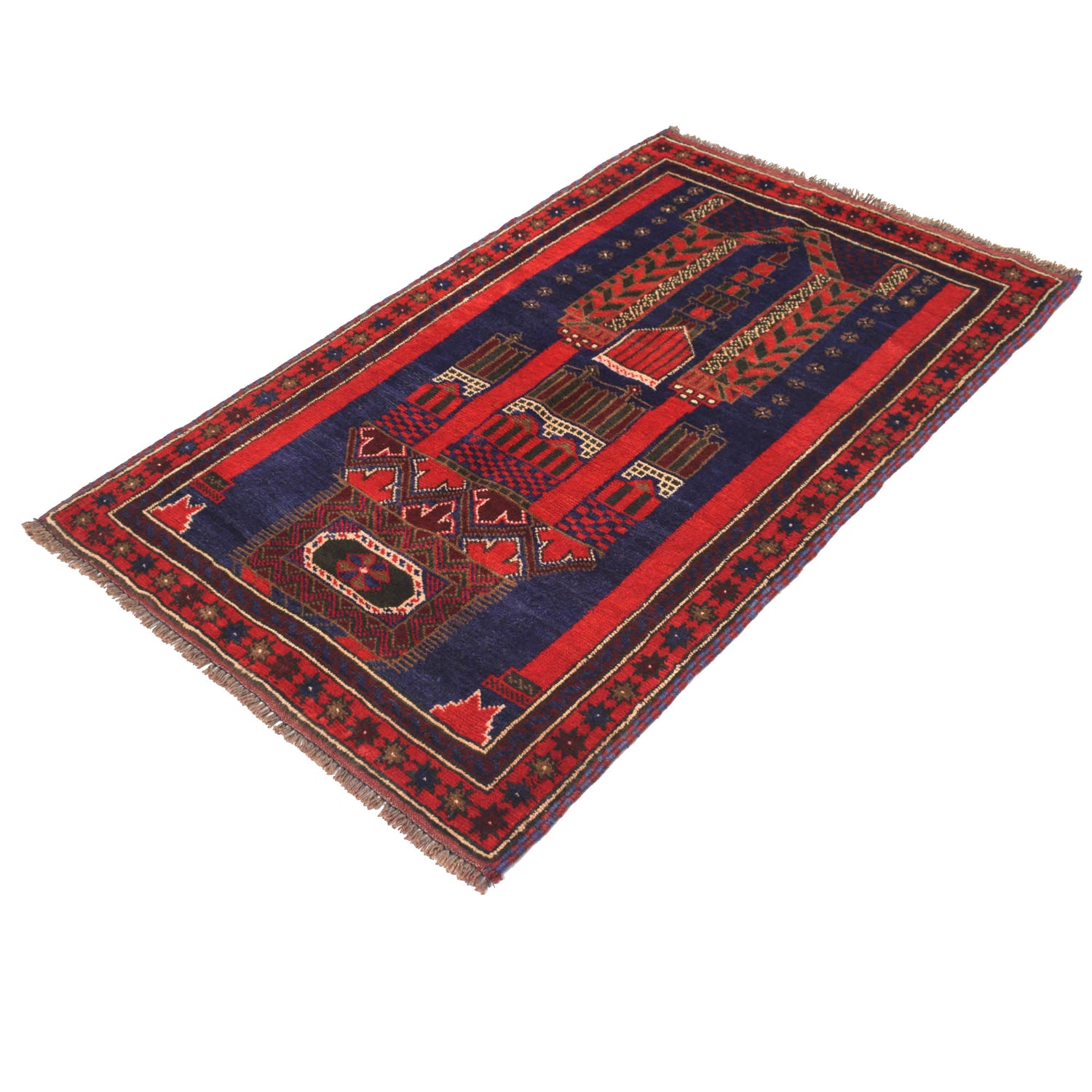 Baluchi Rug Handmade Multi Prayer Design 3x5 ft