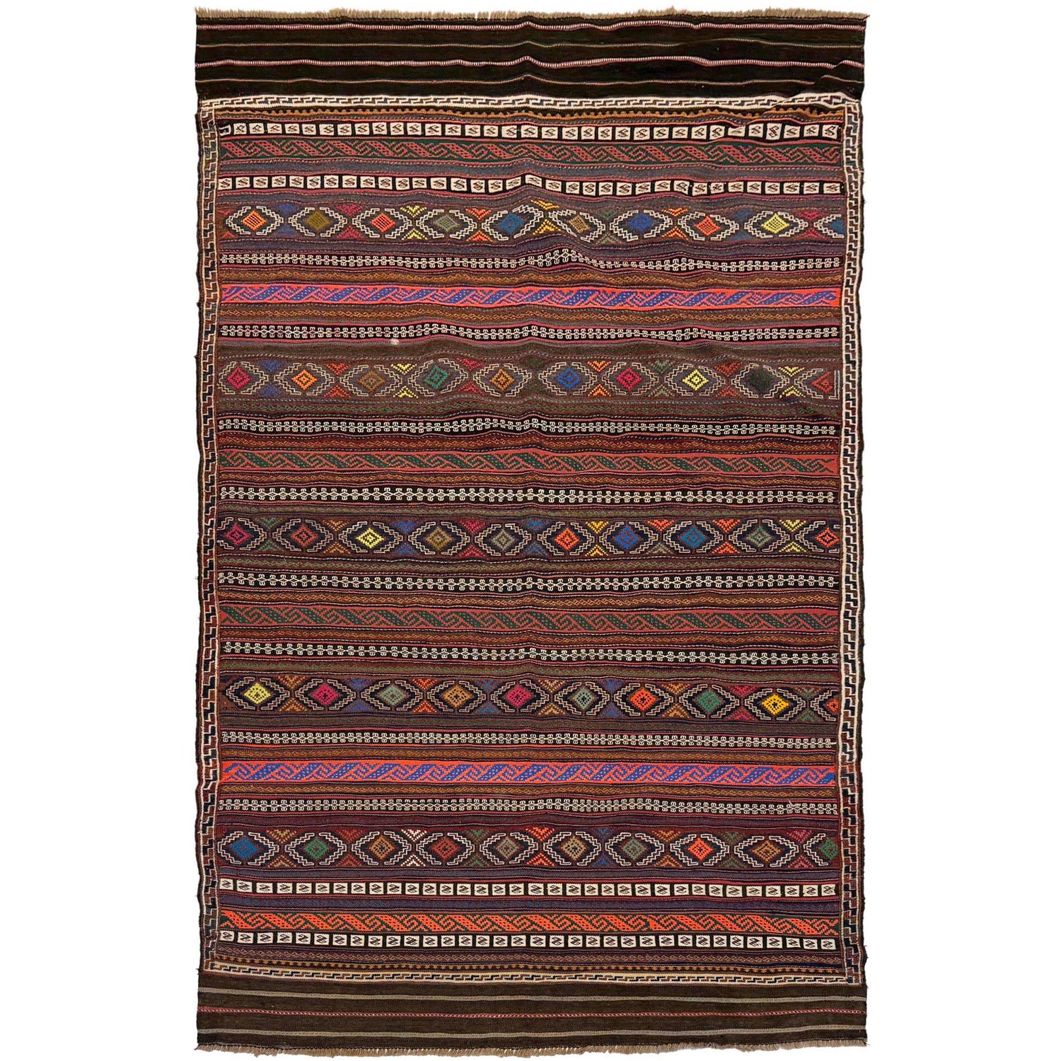 Laghari Kilim Area Rug Handmade Multi Geometric 4x7 ft