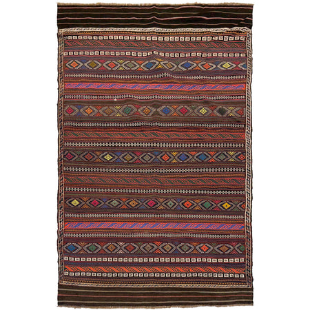 Laghari Kilim Area Rug Handmade Multi Geometric 4x7 ft