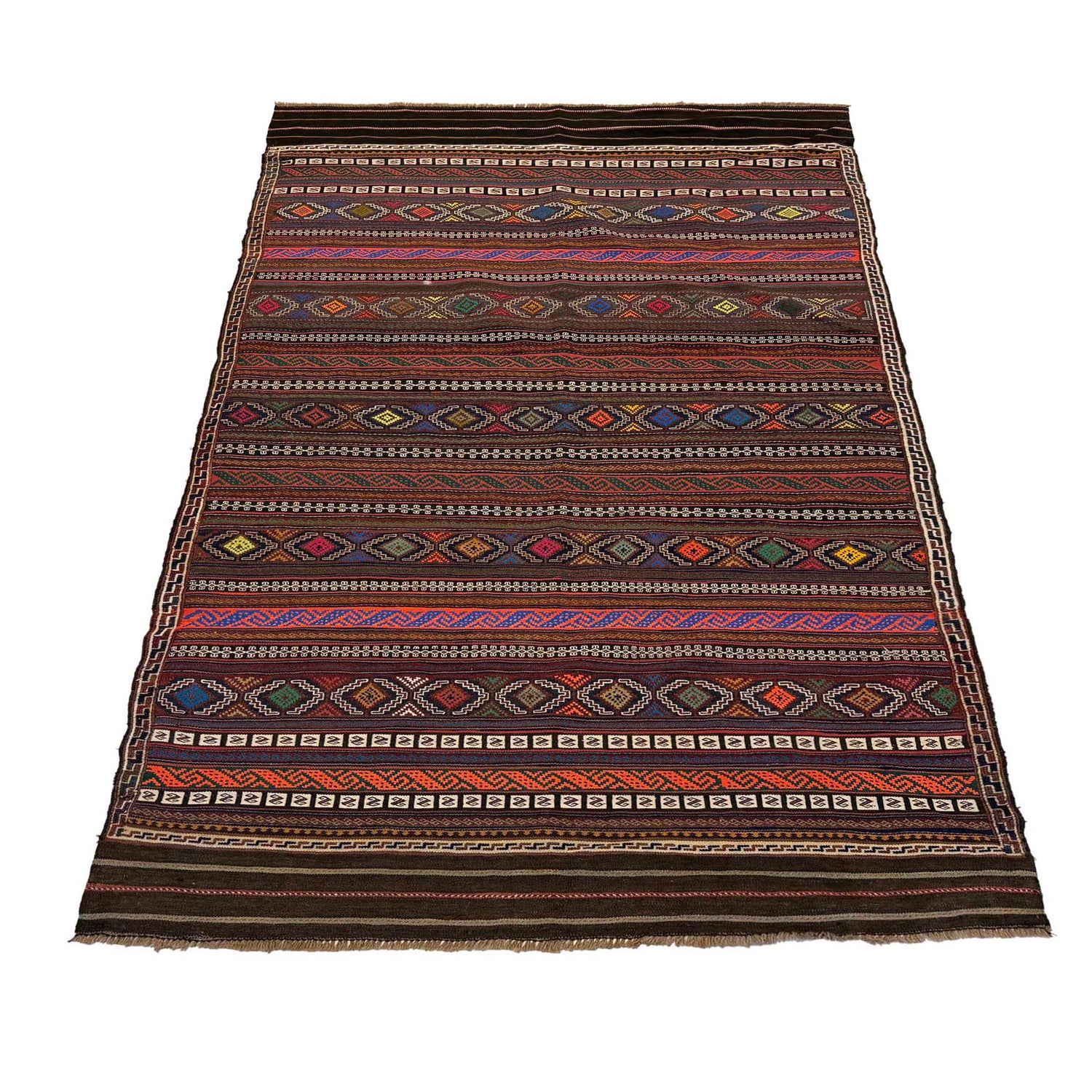 Laghari Kilim Area Rug Handmade Multi Geometric 4x7 ft