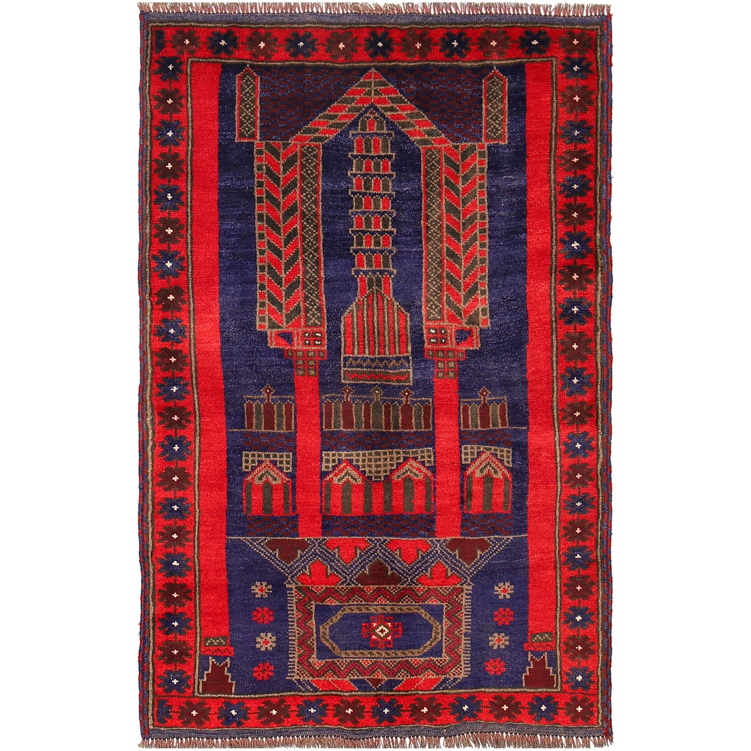Baluchi Rug Handmade Multi Prayer Design 3x5 ft