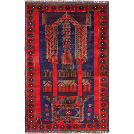 Baluchi Rug Handmade Multi Prayer Design 3x5 ft