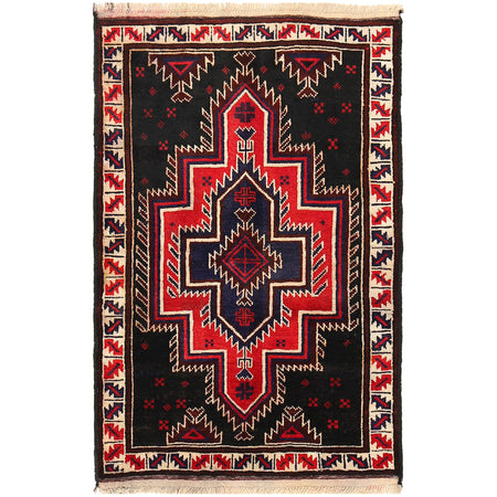 Baluchi Rug Handmade Black Floral 2x4 ft