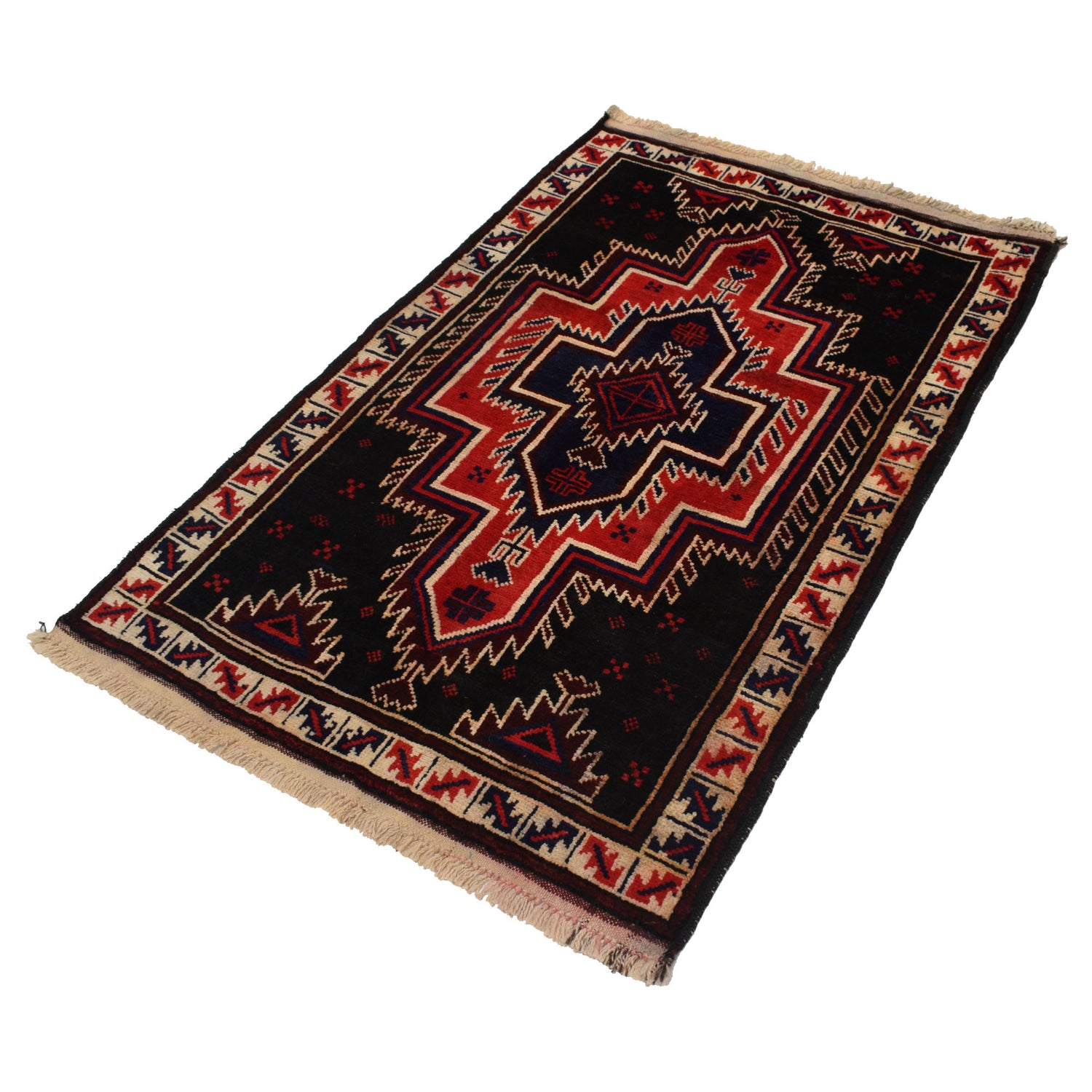 Baluchi Rug Handmade Black Floral 2x4 ft