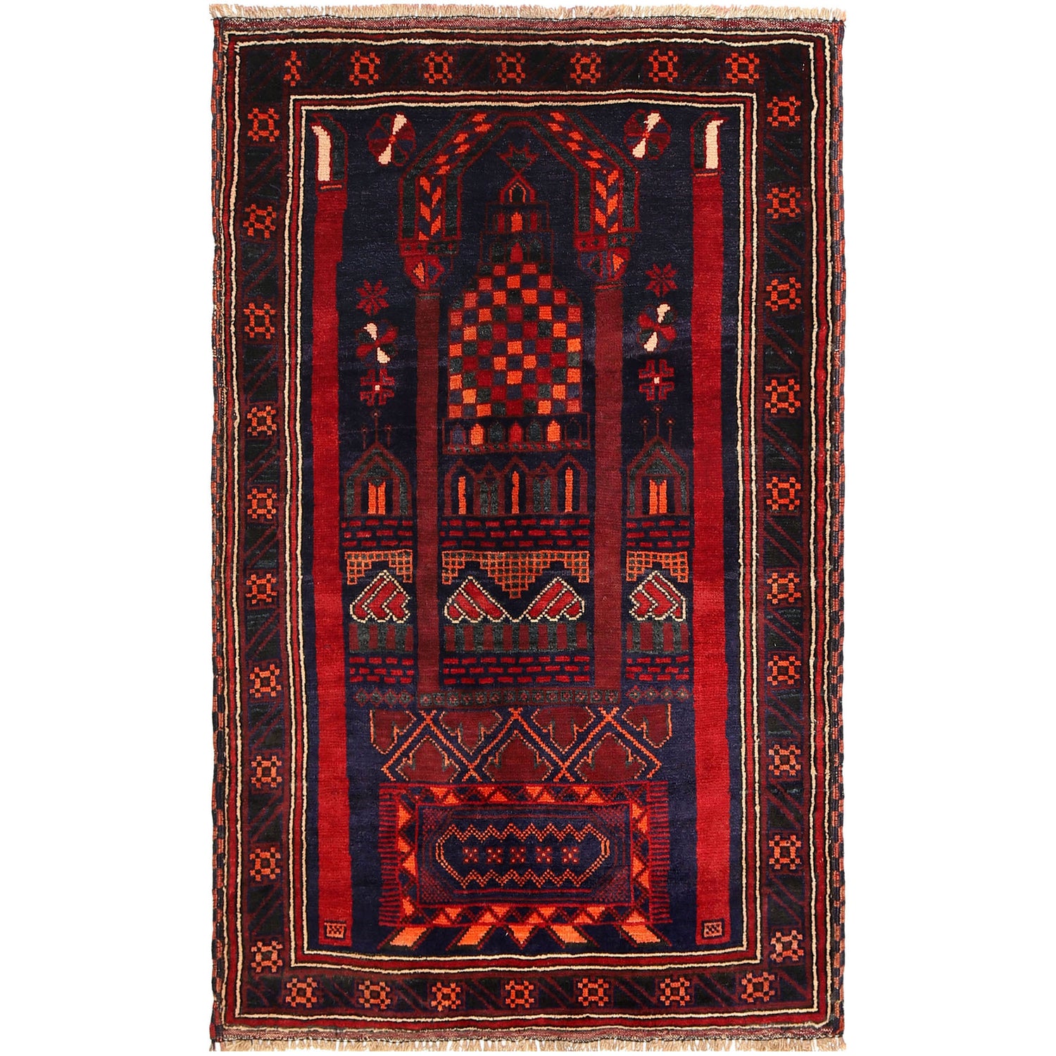 Baluchi Rug Handmade Multi Prayer Design 3x5 ft