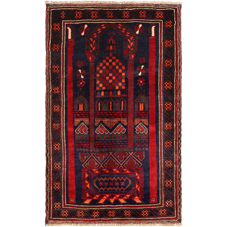 Baluchi Rug Handmade Multi Prayer Design 3x5 ft
