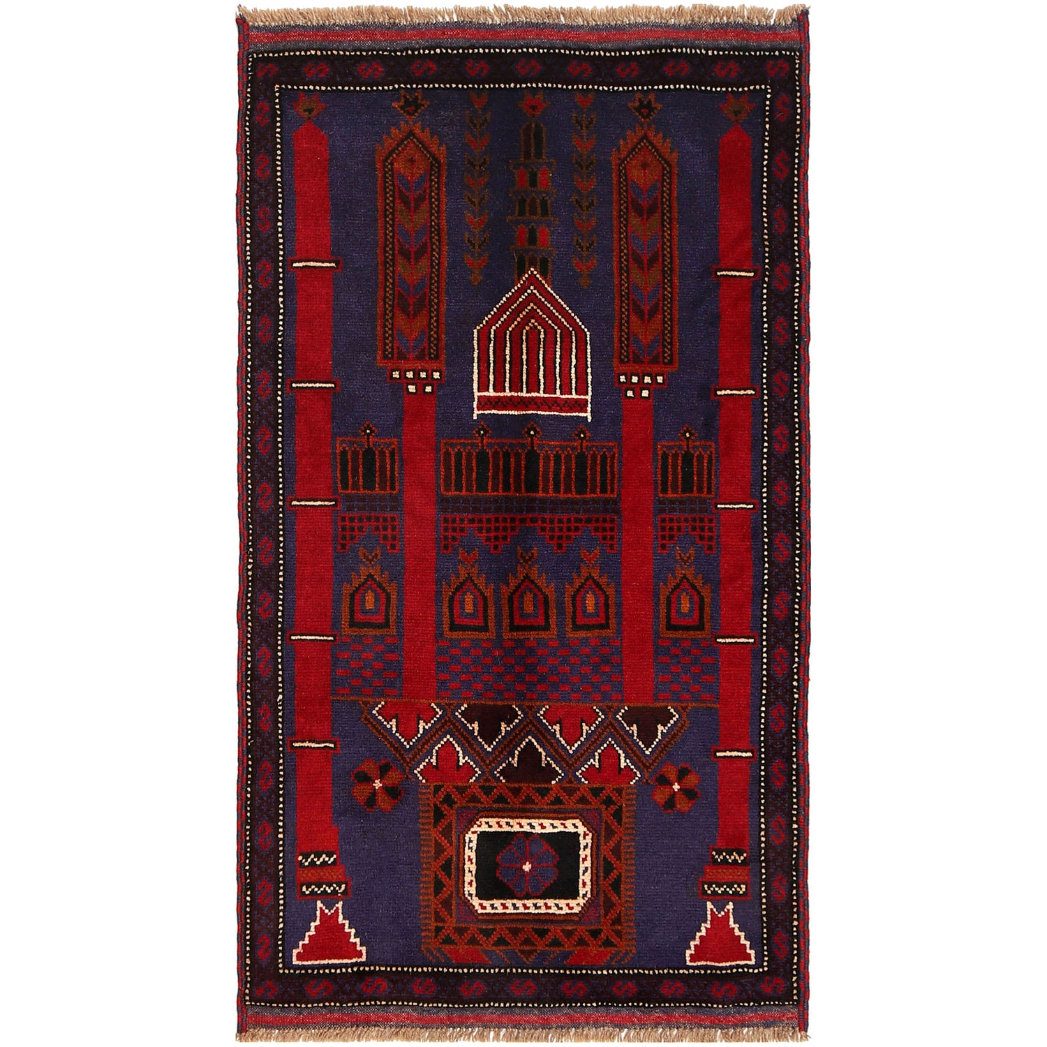 Baluchi Rug Handmade Multi Prayer Design 3x5 ft