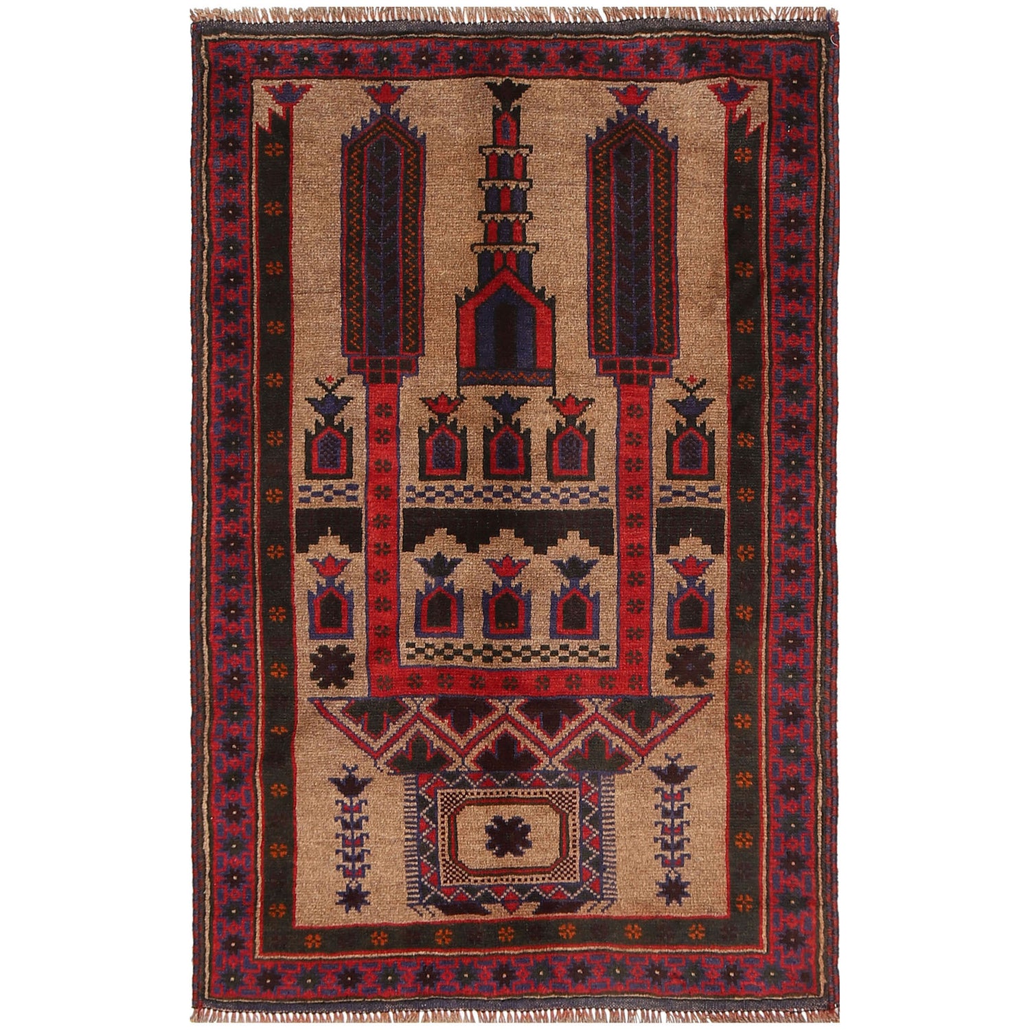 Baluchi Rug Handmade Beige Prayer Design 3x5 ft