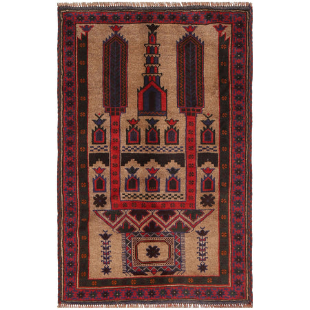 Baluchi Rug Handmade Beige Prayer Design 3x5 ft