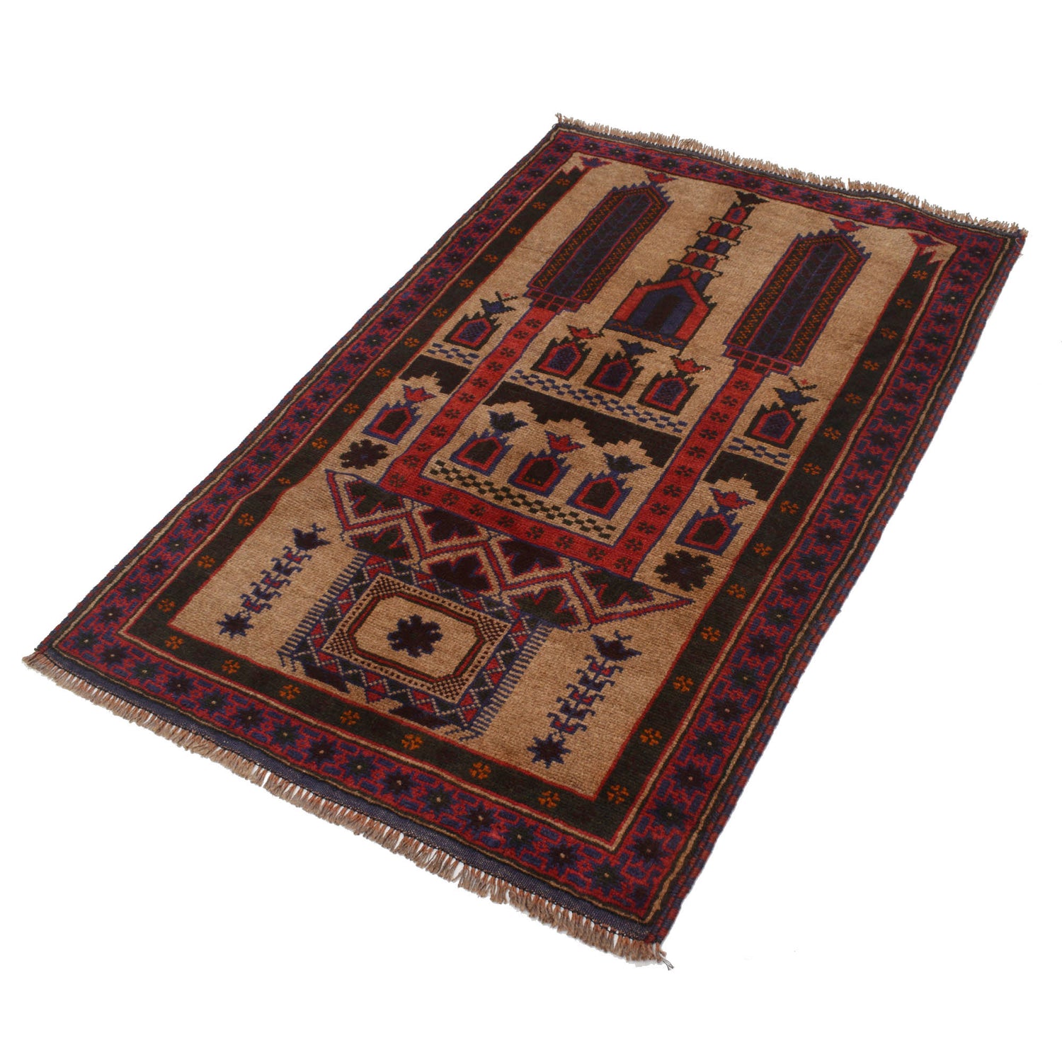 Baluchi Rug Handmade Beige Prayer Design 3x5 ft