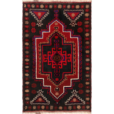 Baluchi Rug Handmade Black Floral 2x4 ft