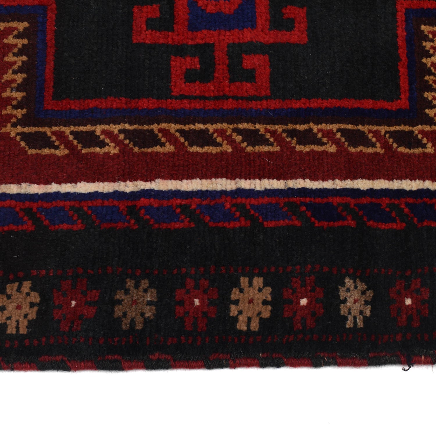 Baluchi Rug Handmade Black Floral 2x4 ft