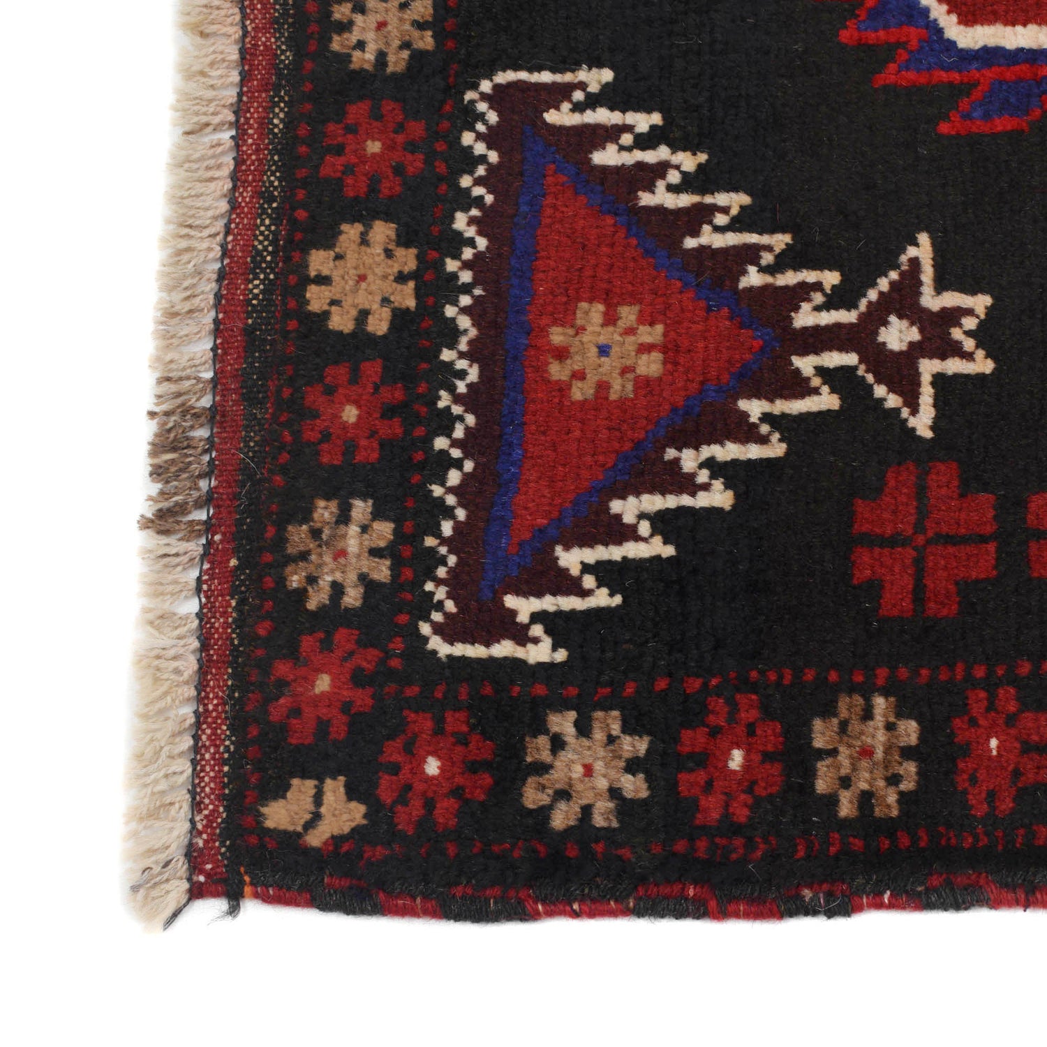 Baluchi Rug Handmade Black Floral 2x4 ft