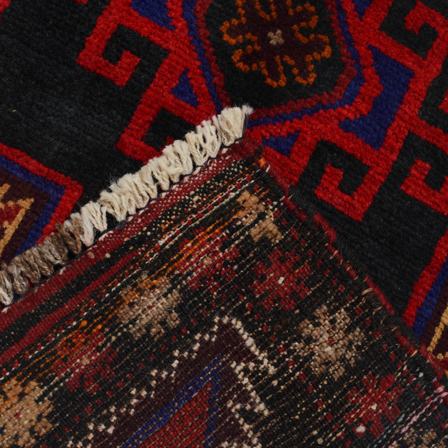 Baluchi Rug Handmade Black Floral 2x4 ft