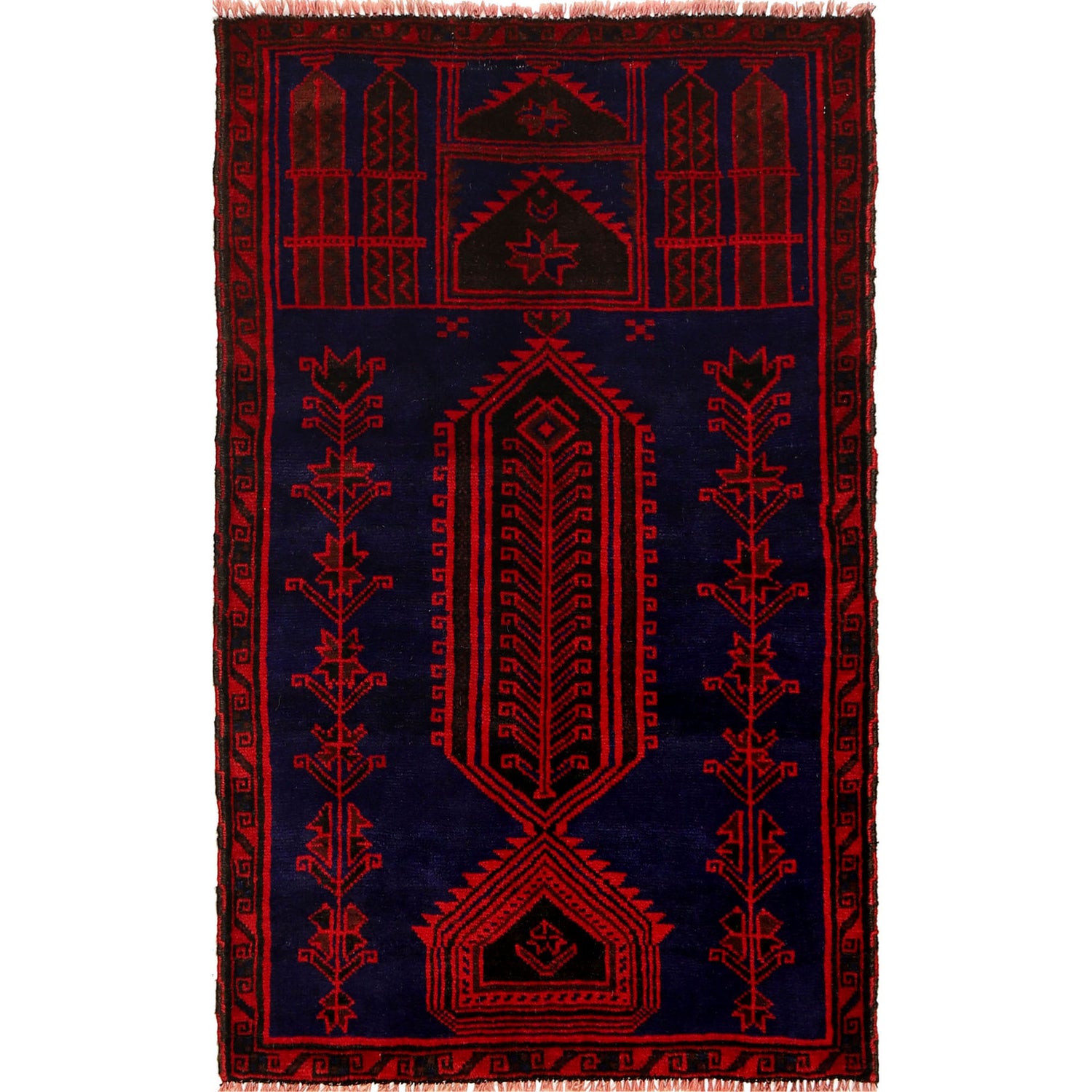 Baluchi Rug Handmade Blue Prayer Design 3x5 ft